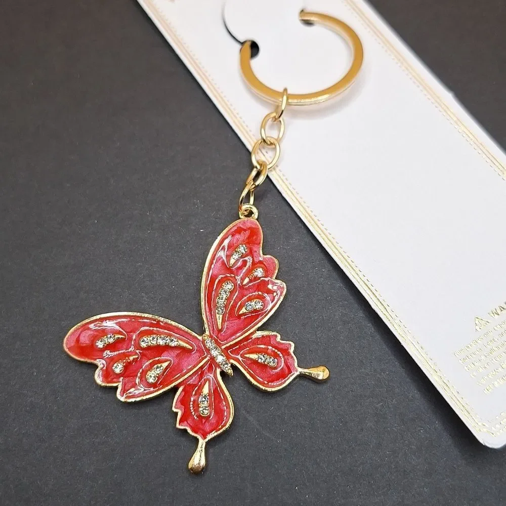 Red Butterfly keychain sparkle dangle charm keyring accessory